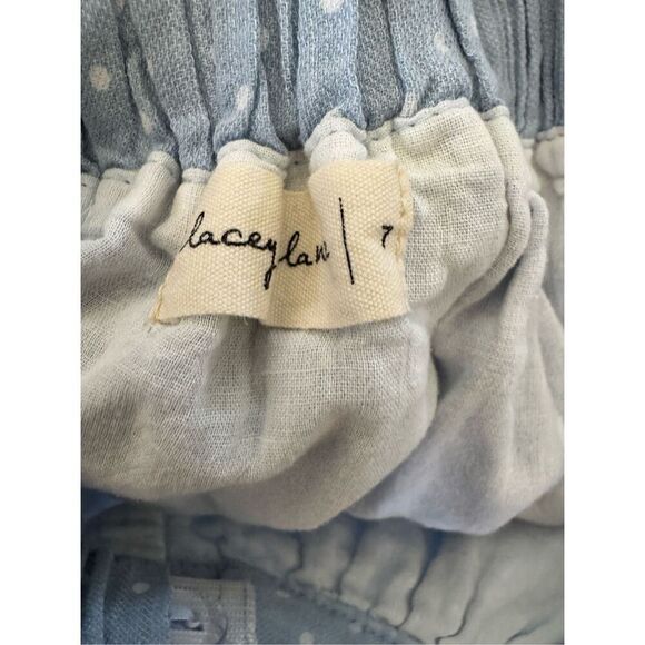 Lacey Lane girls 7year skirt suspenders cloud blue polka dot pull on 100% cotton - Picture 5 of 6